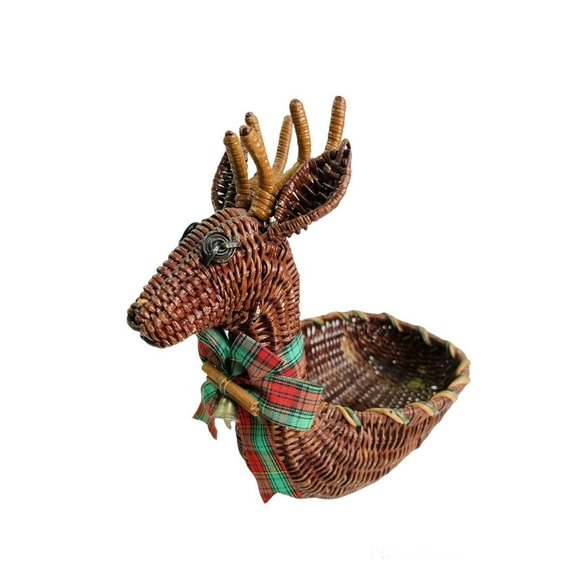 Vintage 6 Wicker and Wood Animal Basket 6 pc Lot Turkey Duck Rabbit Reindeer - Picture 2 of 15